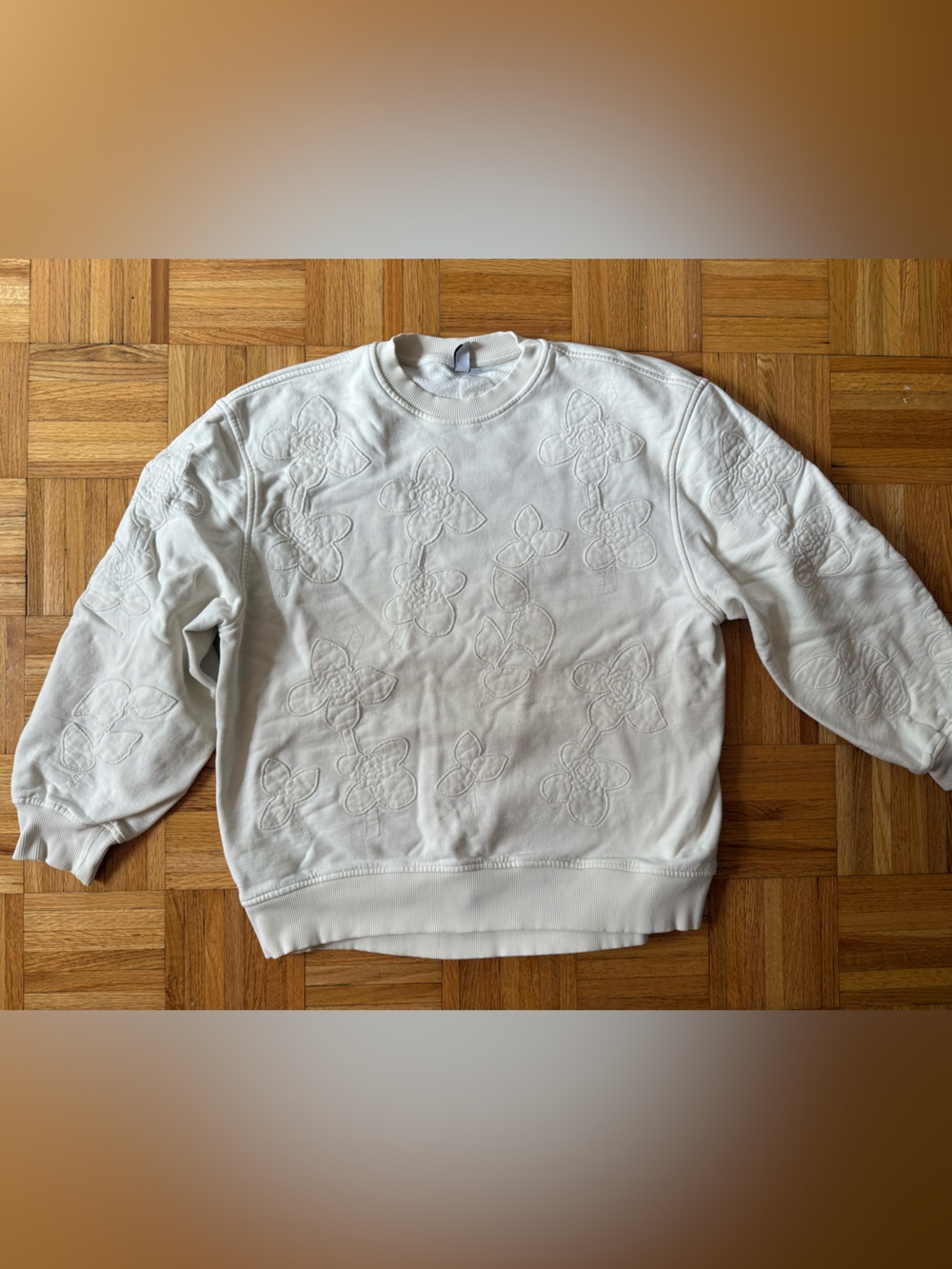& Other Stories Off-White Quilted Floral Crewneck Sweatshirt